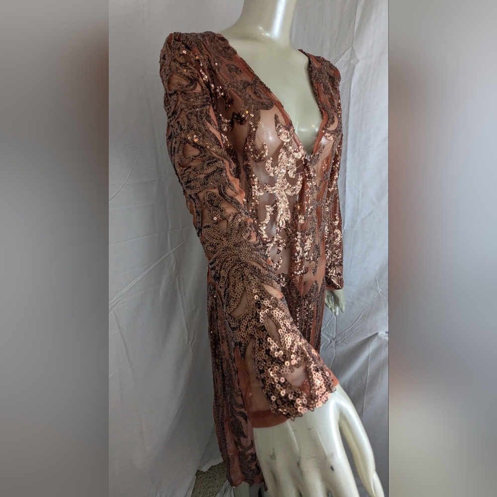 Southern Fried Chics NWT Copper Sequin Duster Medium - Picture 5 of 14